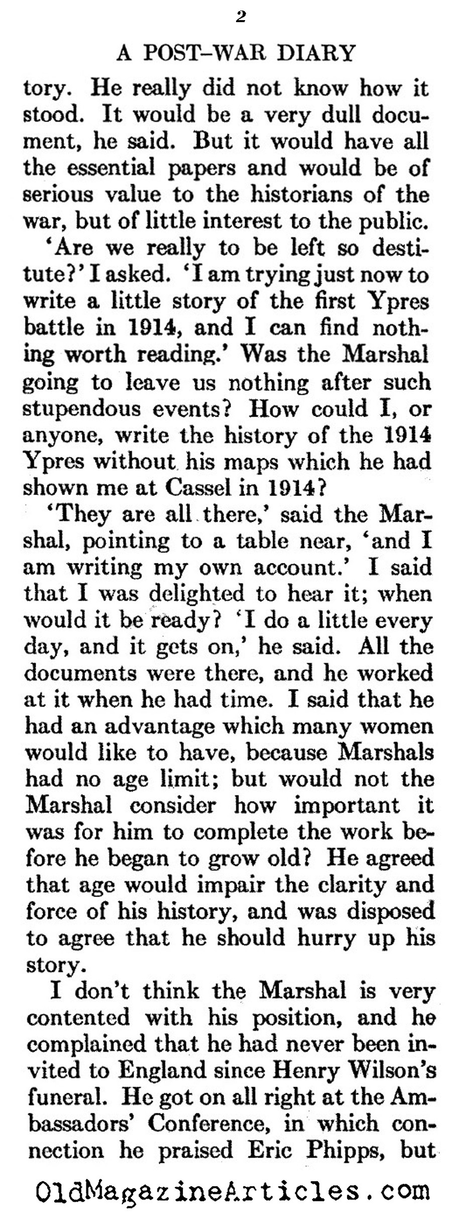 Post-War Diary (Atlantic Monthly, 1928)